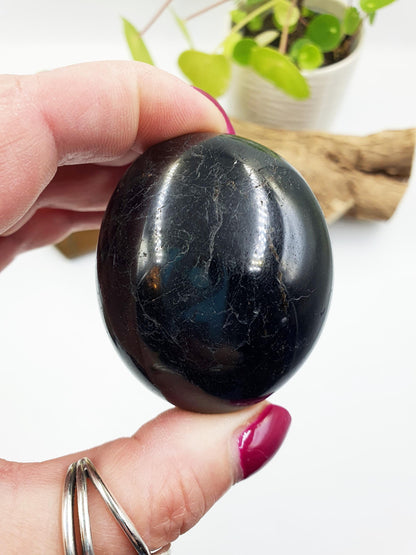 Large Black Tourmaline Palm Stone - Protection & Grounding Healing Crystal, 185g