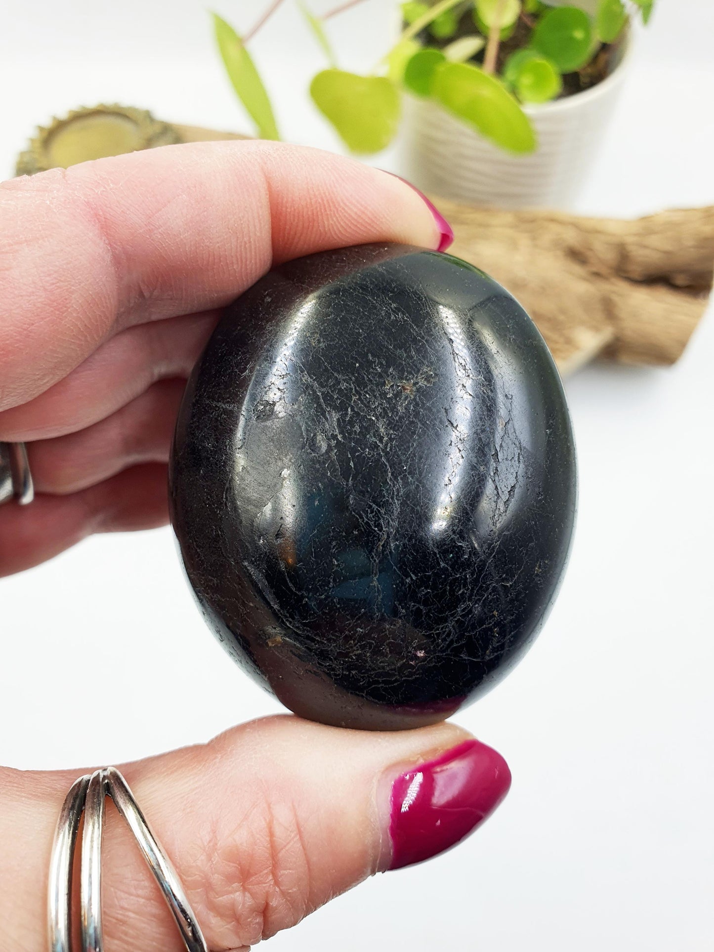 Large Black Tourmaline Palm Stone - Protection & Grounding Healing Crystal, 185g