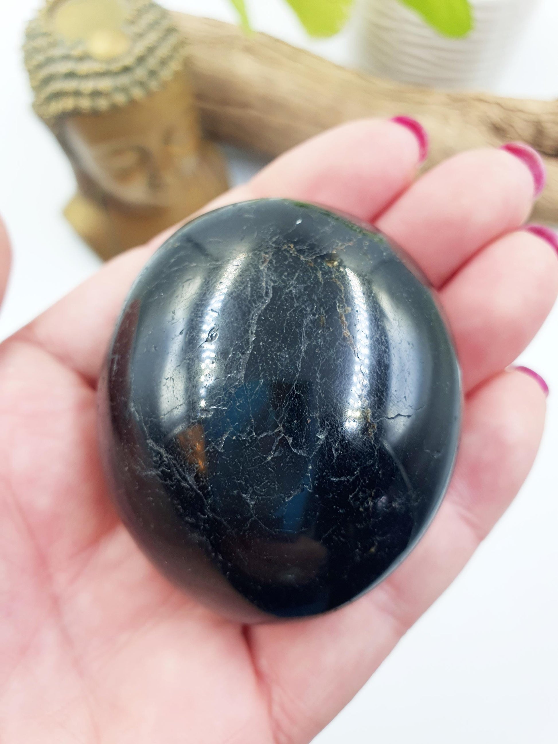 Large Black Tourmaline Palm Stone - Protection & Grounding Healing Crystal, 185g