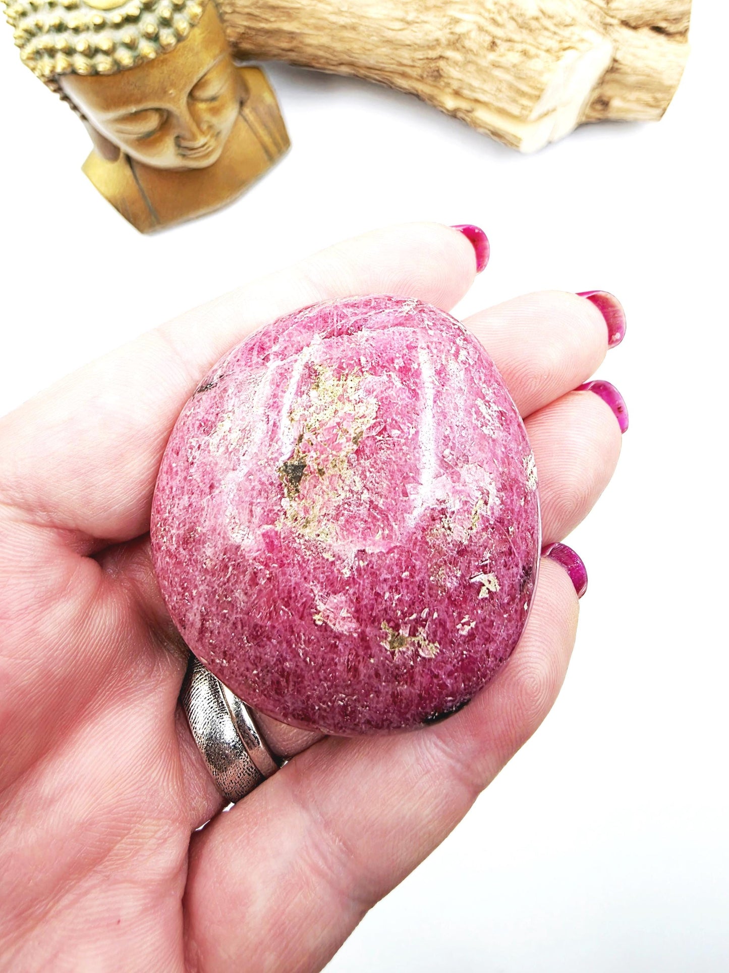 Rhodonite Palm Stone - Emotional Healing & Heart Chakra Crystal - 95g