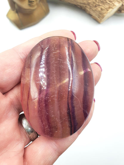 High Grade Rainbow Fluorite Palm Stone - Focus and Clarity Healing Crystal - 90g