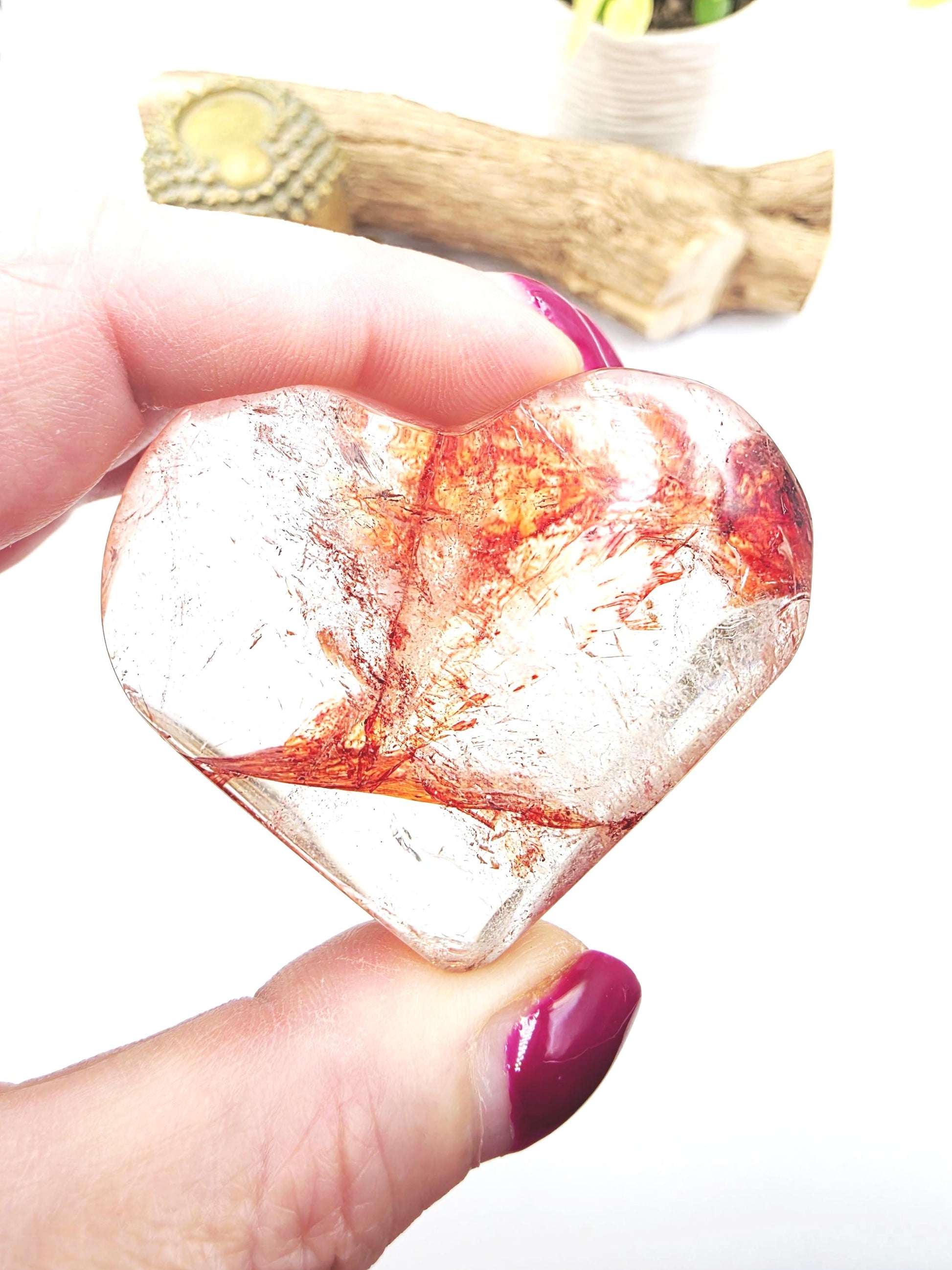 Madagascan Fire Quartz (Hematoid) Crystal Heart - Grounding, Vitality & Balance Healing Crystal Carving, 95g