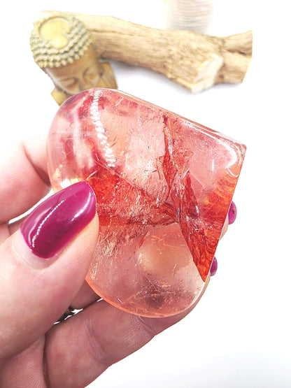 Madagascan Fire Quartz (Hematoid) Crystal Heart - Grounding, Vitality & Balance Healing Crystal Carving, 95g