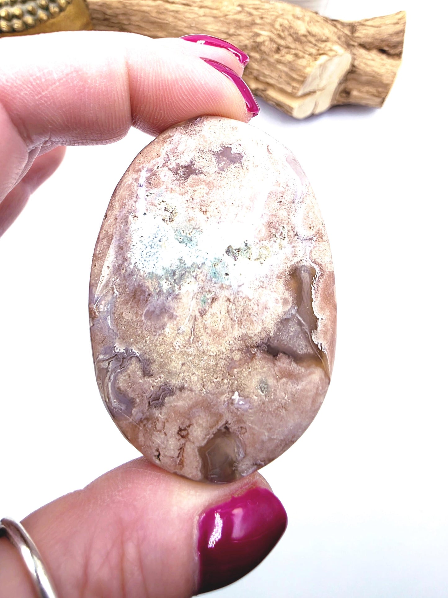 Green Flower Agate (Sakura) Palm Stone - Growth, Creativity & Emotional Healing Crystal, 65g