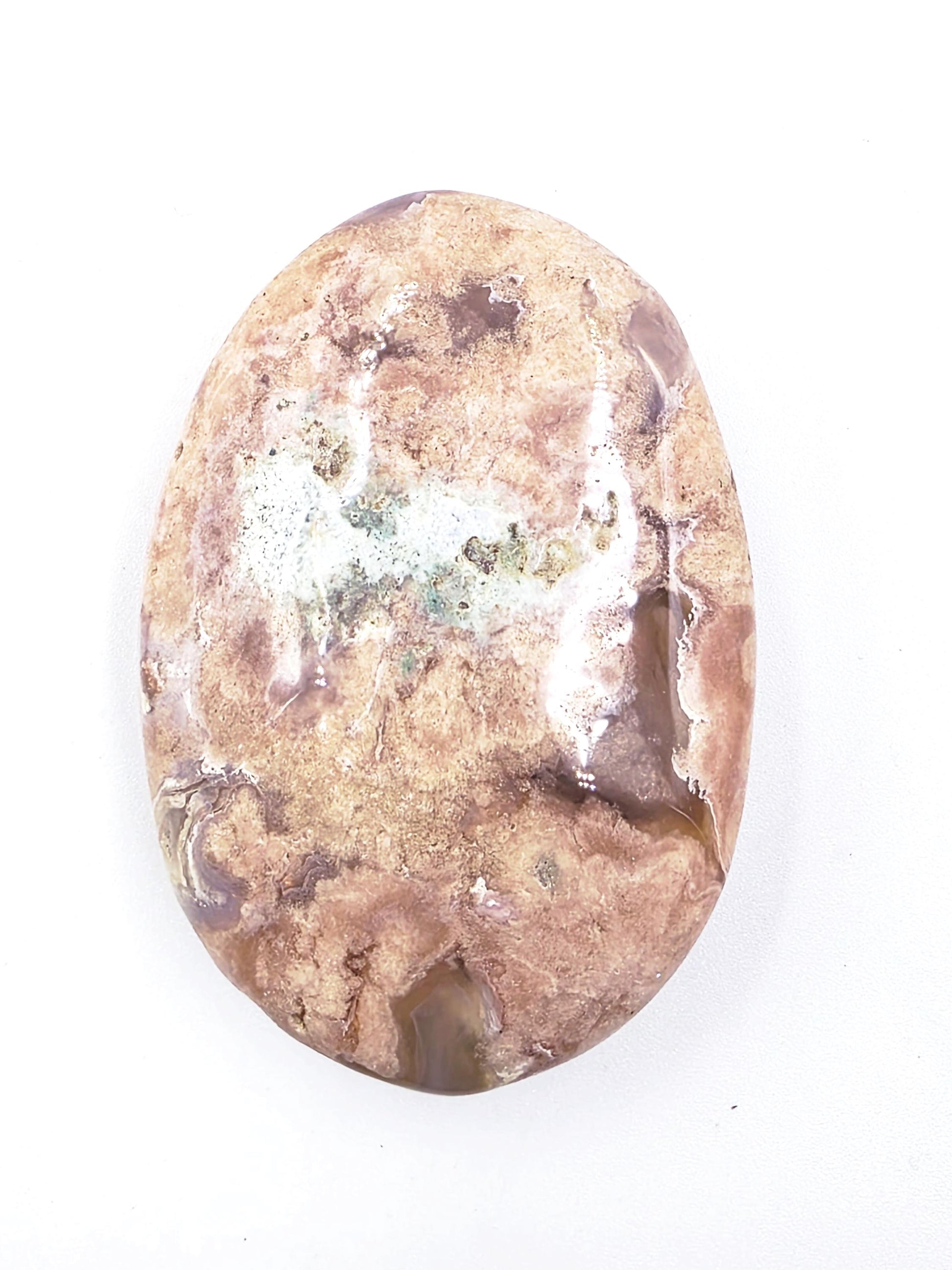 Green Flower Agate (Sakura) Palm Stone - Growth, Creativity & Emotional Healing Crystal, 65g