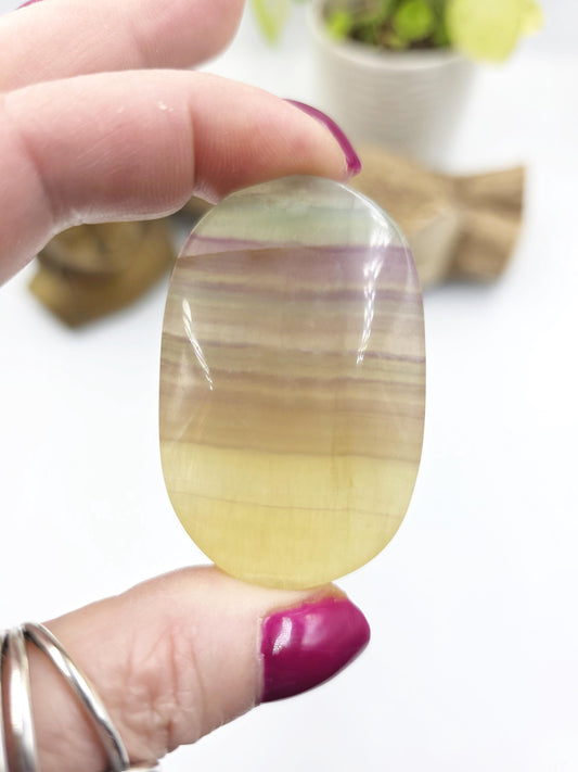 Yellow Fluorite Palm Stone - Focus and Clarity Healing Crystal - 55g