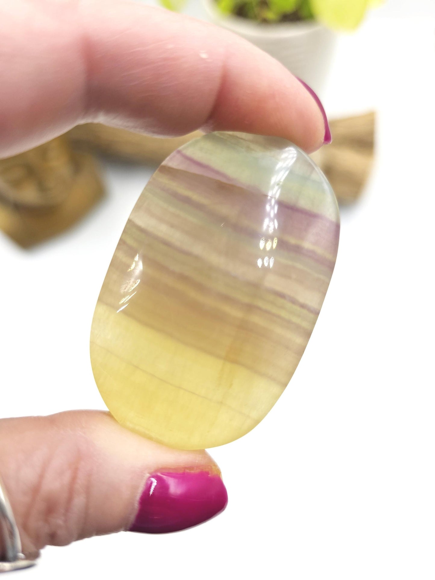 Yellow Fluorite Palm Stone - Focus and Clarity Healing Crystal - 55g