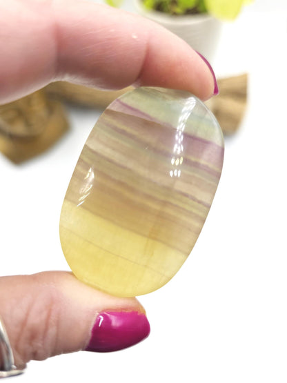 Yellow Fluorite Palm Stone - Focus and Clarity Healing Crystal - 55g