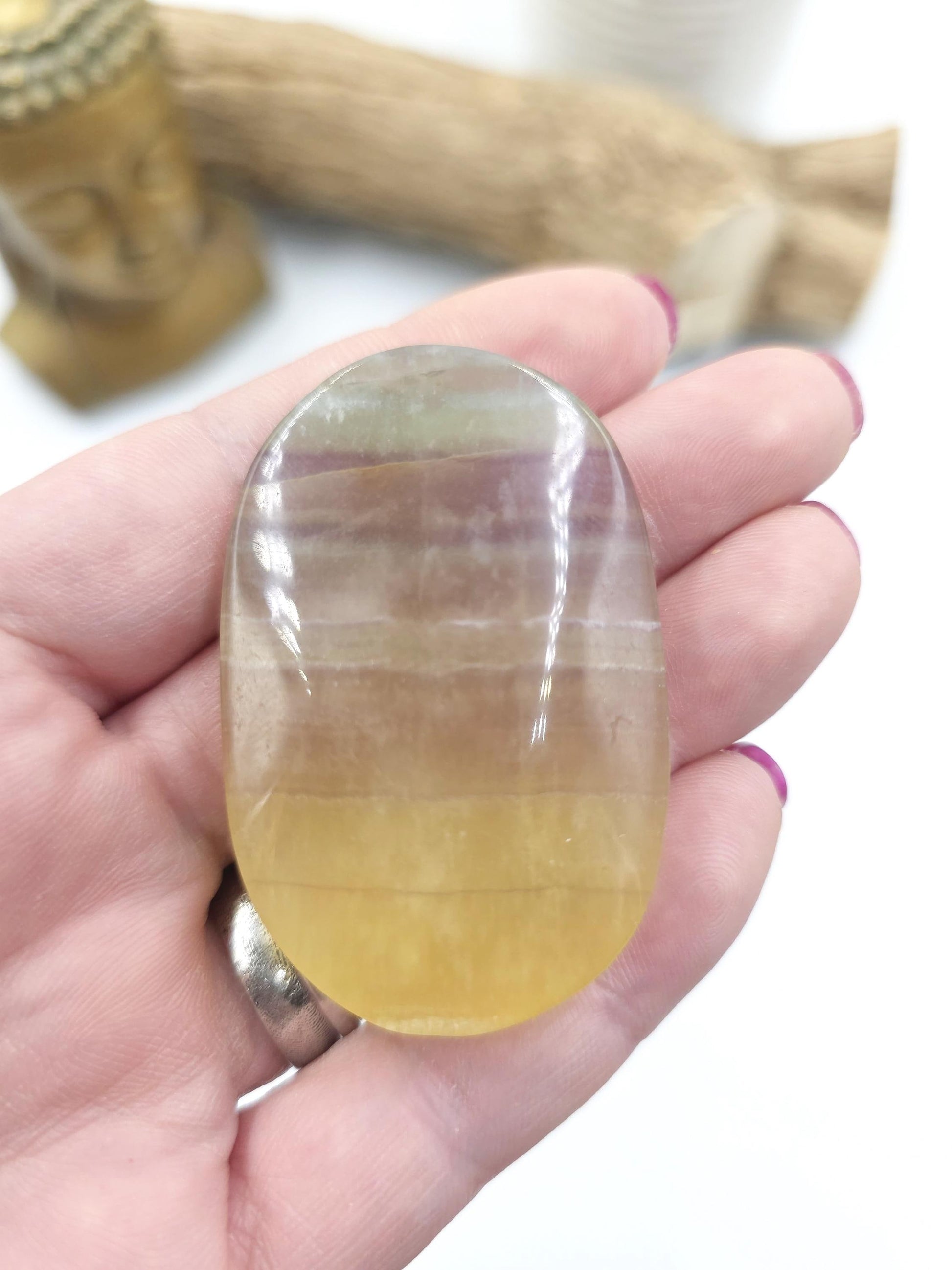 Yellow Fluorite Palm Stone - Focus and Clarity Healing Crystal - 55g