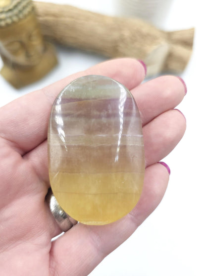 Yellow Fluorite Palm Stone - Focus and Clarity Healing Crystal - 55g