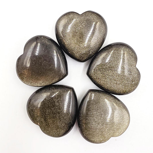 Mini Gold Sheen Obsidian Crystal Heart – Protection, Confidence & Grounding Gemstone, 23mm