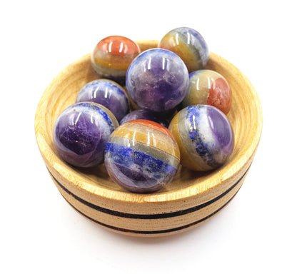 7 Layer Chakra Mini Crystal Sphere – Energy Balance, Healing & Meditation Gemstone, approx 20mm