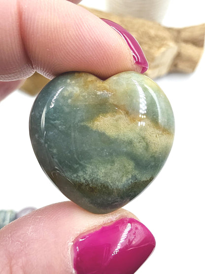 Ocean Jasper Crystal Puff Heart – Joy, Emotional Healing & Nurturing Energy Stone