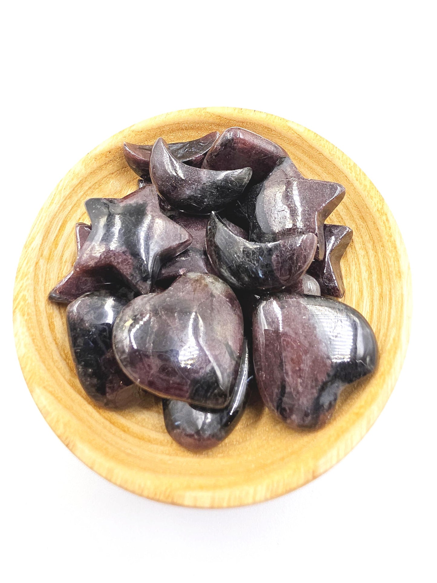 Mini Garnet Heart, Star and Moon Set – Strength, Passion & Protection Crystal Carving Trio