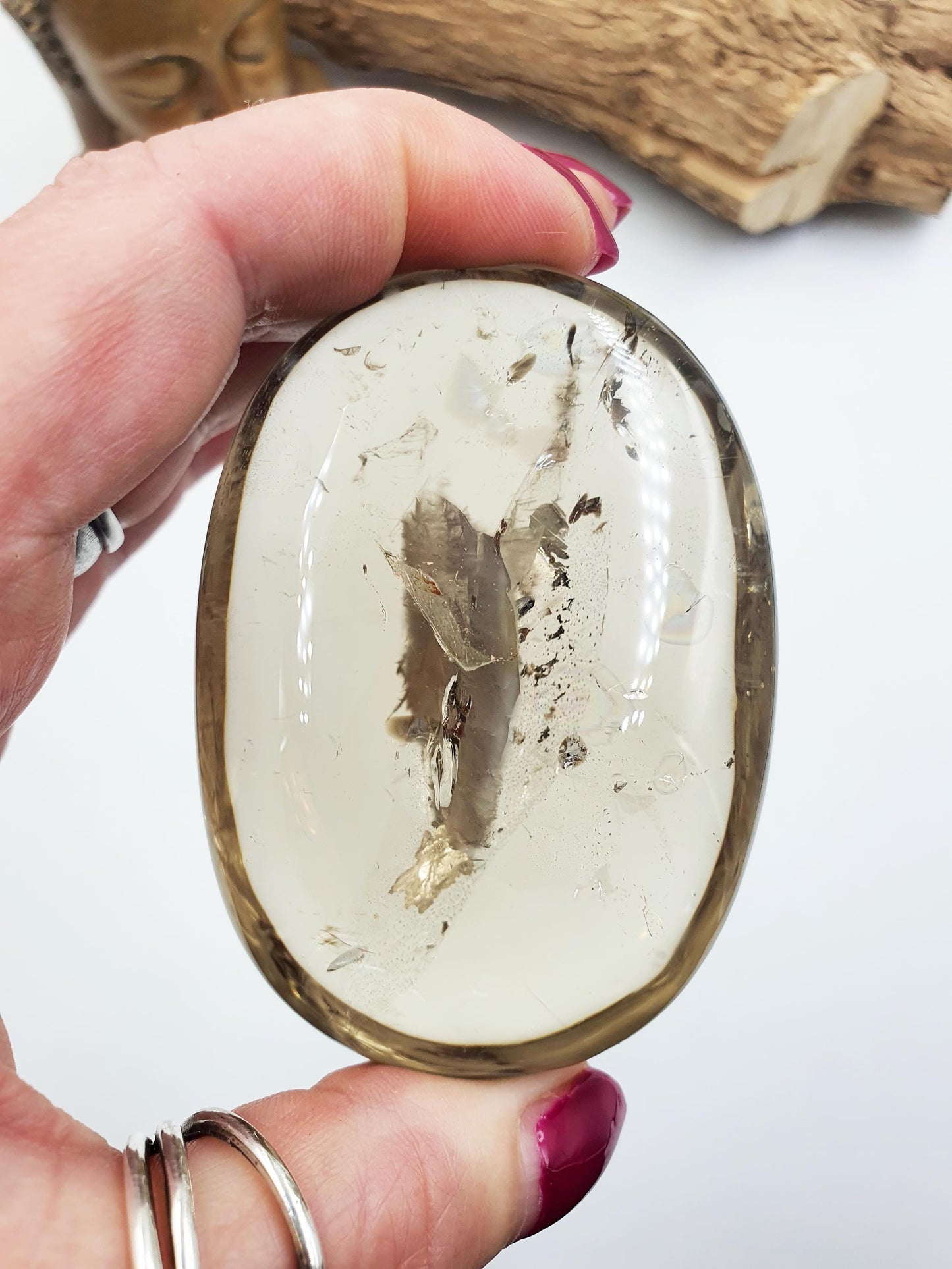 Large High Grade Large Smoky Quartz Palm Stone - Grounding & Protection Crystal, 185g