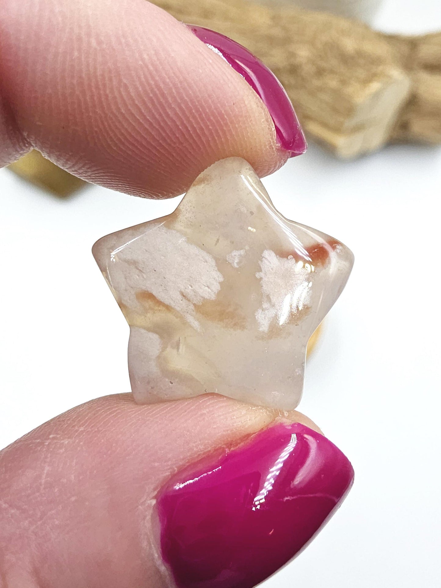 Mini Flower Agate (Sakura) Hearts and Stars – Growth, Confidence & Emotional Healing Crystal Carvings