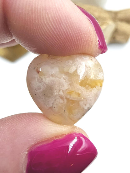 Mini Flower Agate (Sakura) Hearts and Stars – Growth, Confidence & Emotional Healing Crystal Carvings