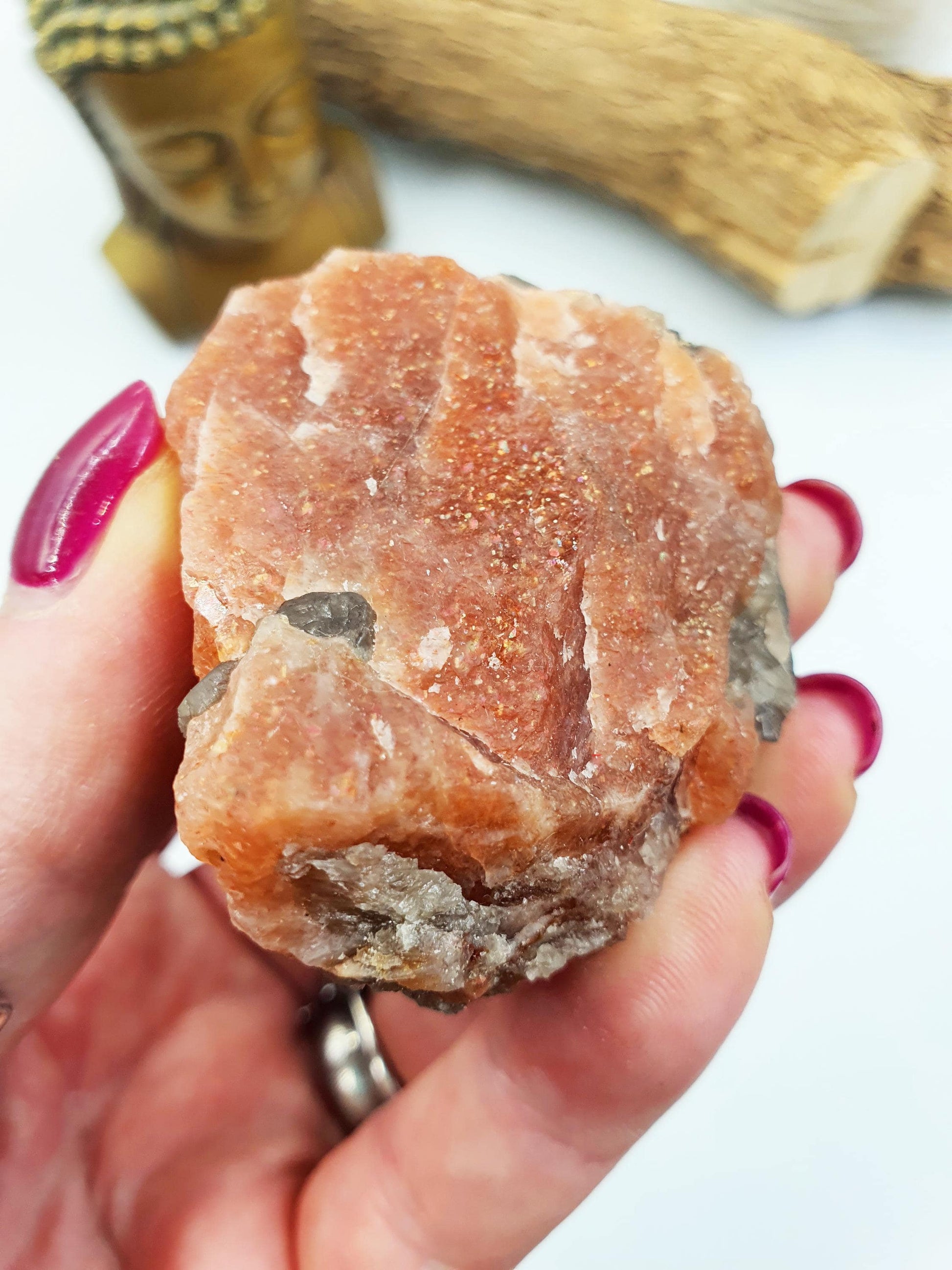 Sparkly Raw Sunstone Specimen – Joy, Confidence & Positive Energy Natural Crystal Piece, 95g