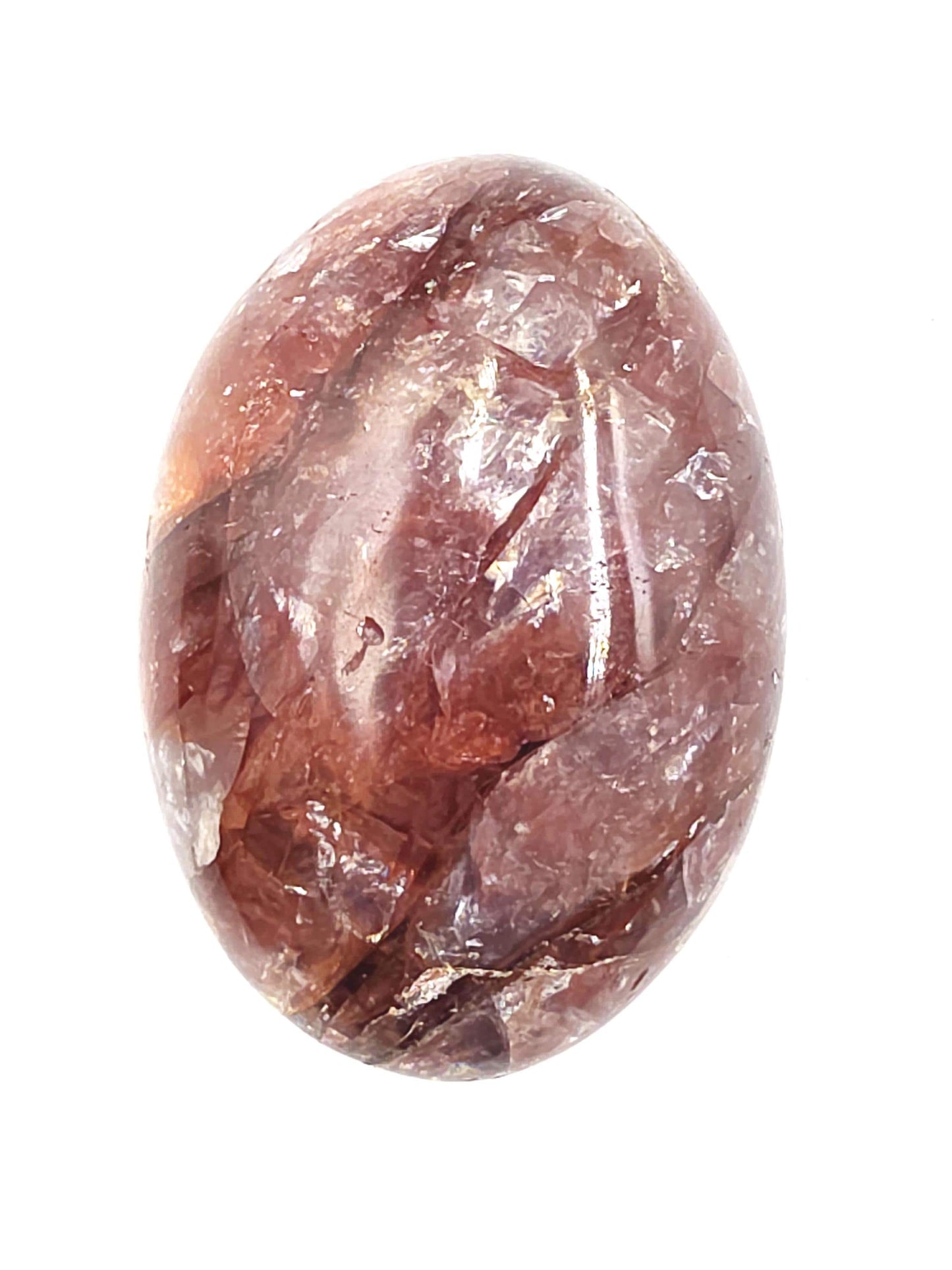Fire Quartz (Hematoid) Palm Stone with lots of rainbow flashes - Grounding & Vitality Crystal - 120g