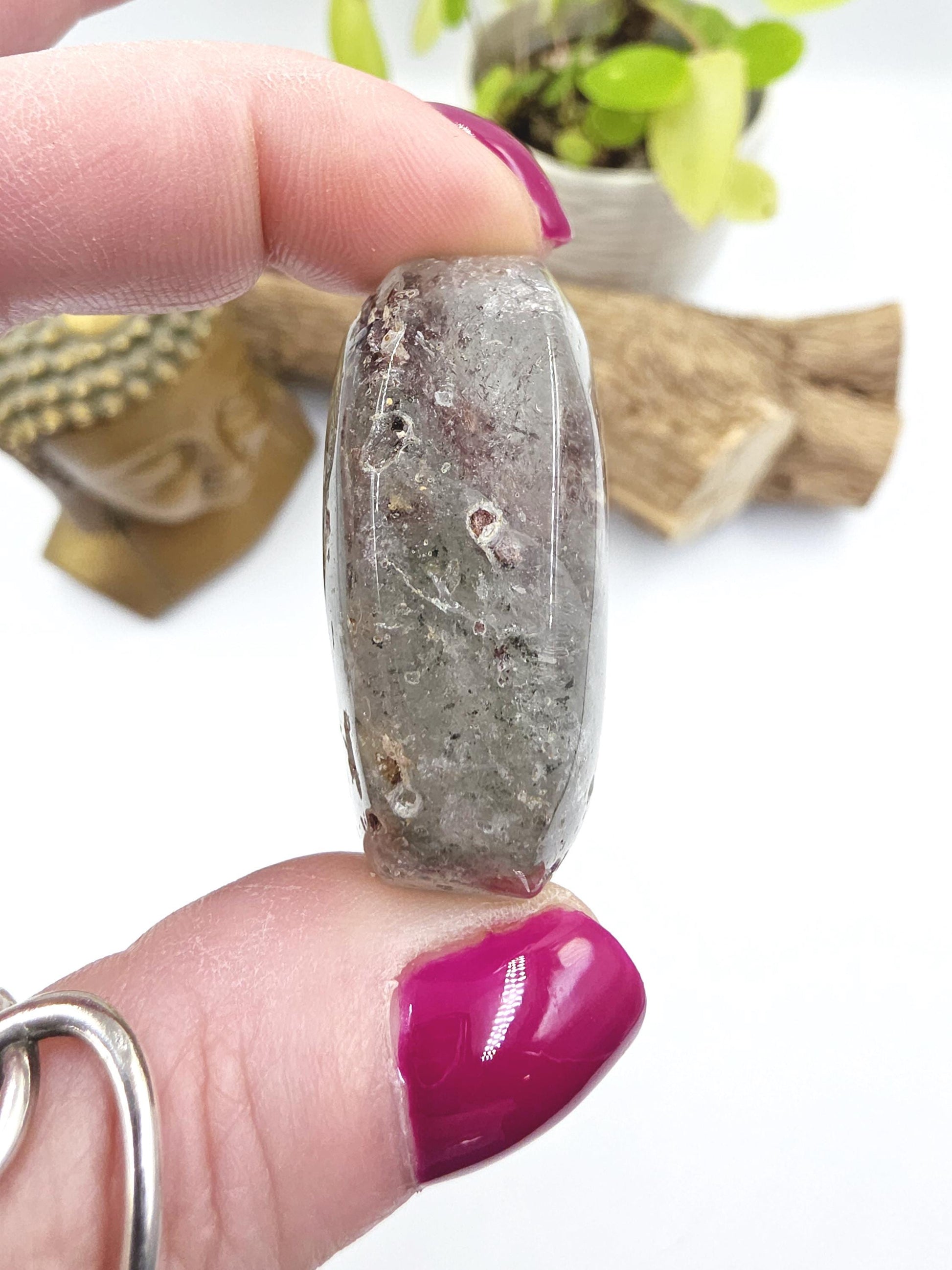 Garden Quartz (Lodolite) Palm Stone – Manifestation, Clarity & Inner Journey Healing Crystal, 50g
