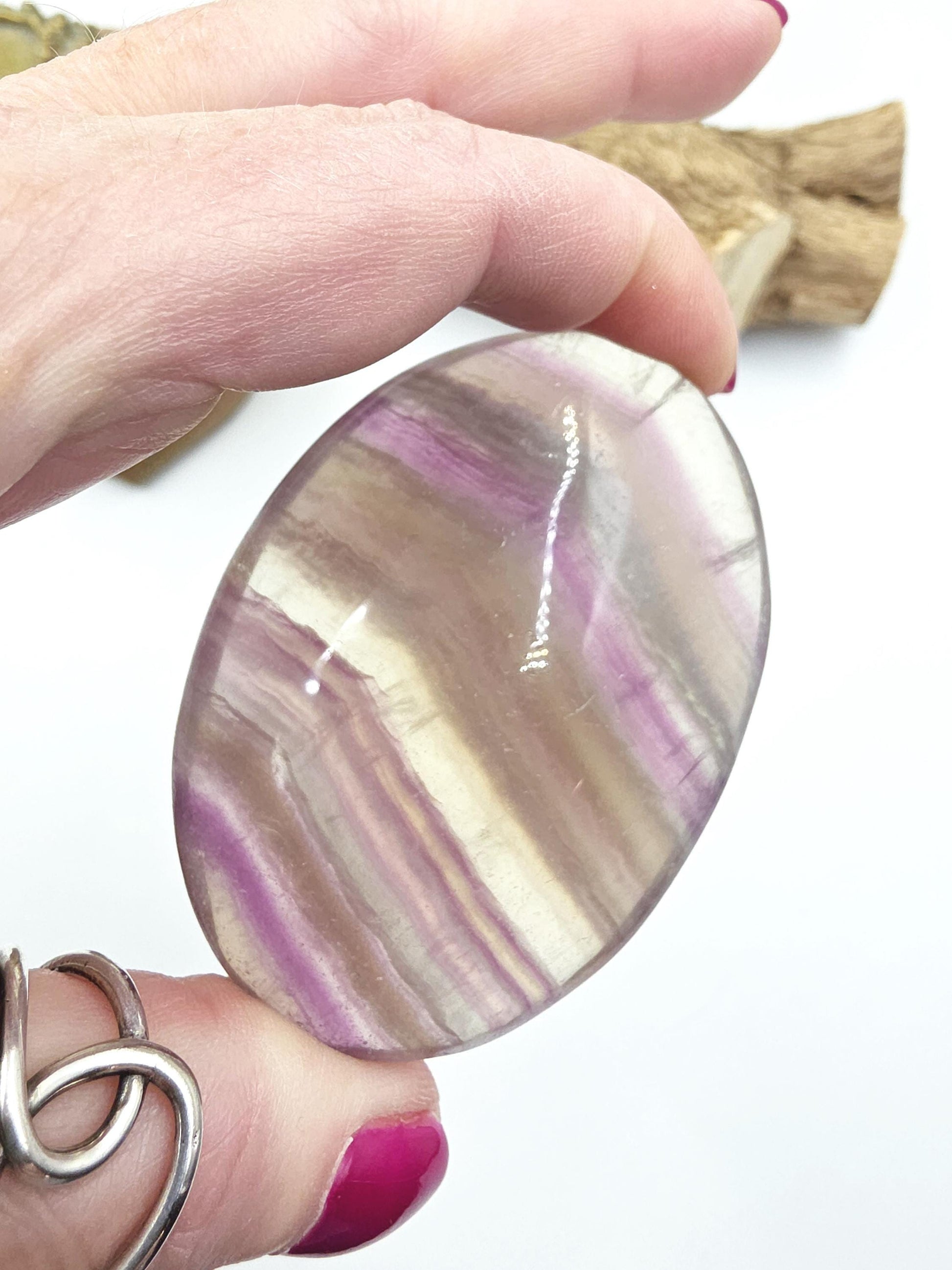 Large High Grade Rainbow Fluorite Palm Stone - Focus and Clarity Healing Crystal - 165g