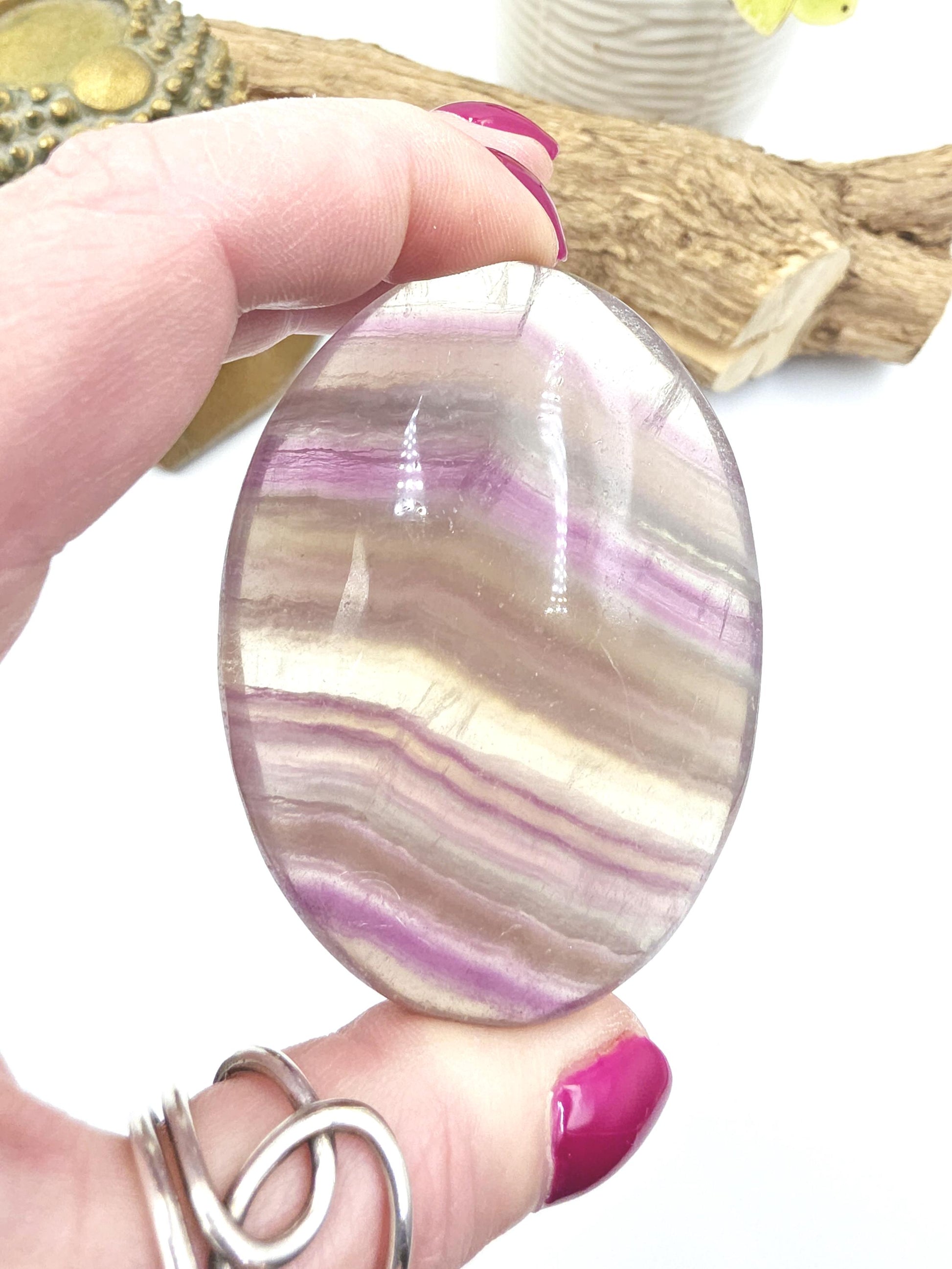 Large High Grade Rainbow Fluorite Palm Stone - Focus and Clarity Healing Crystal - 165g