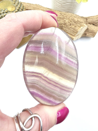 Large High Grade Rainbow Fluorite Palm Stone - Focus and Clarity Healing Crystal - 165g