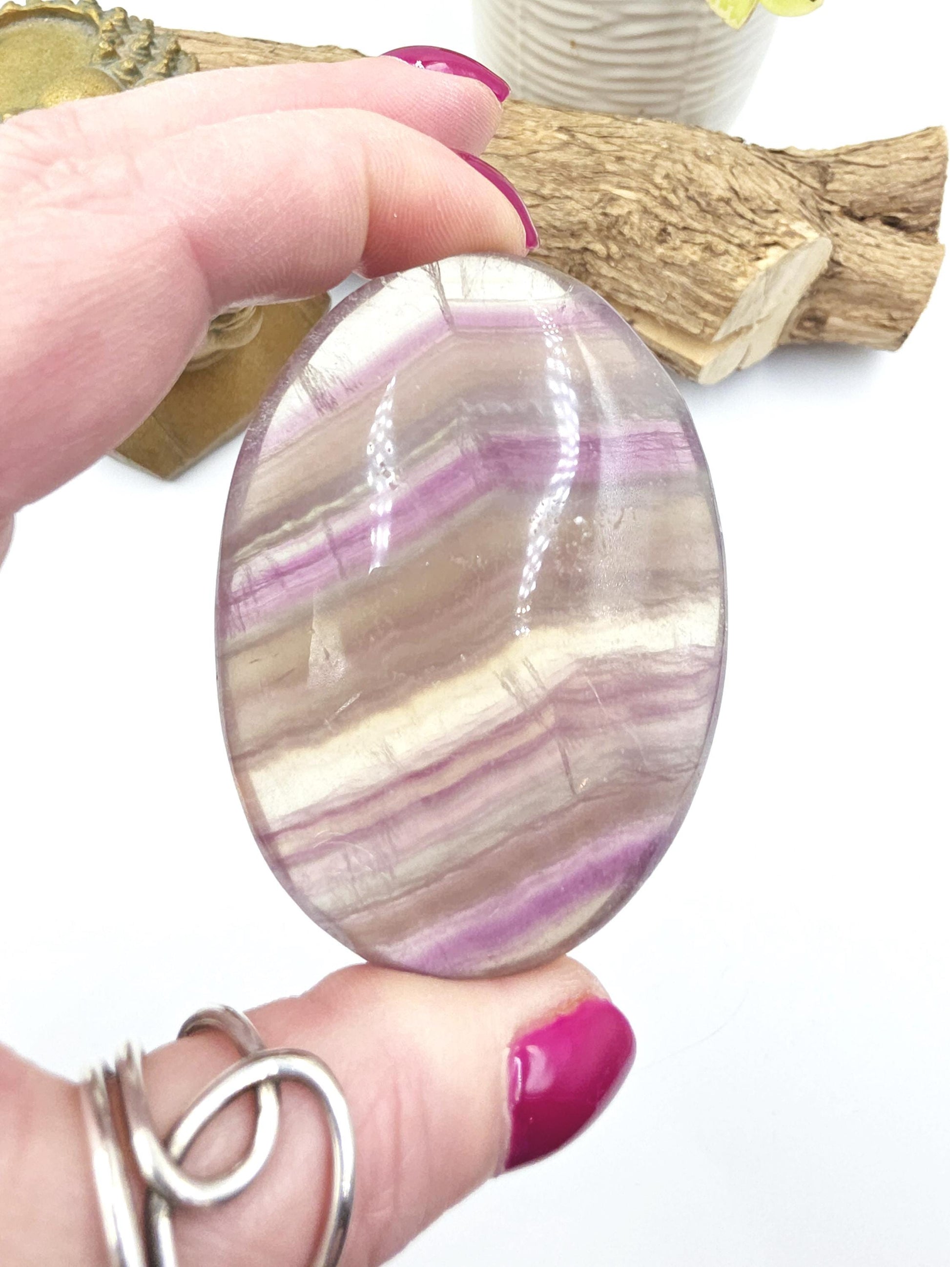 Large High Grade Rainbow Fluorite Palm Stone - Focus and Clarity Healing Crystal - 165g
