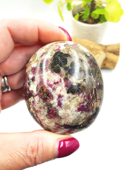 Large Plum Blossom Tourmaline Palm Stone (Rubellite) – Love, Compassion & Emotional Healing Crystal, 185g