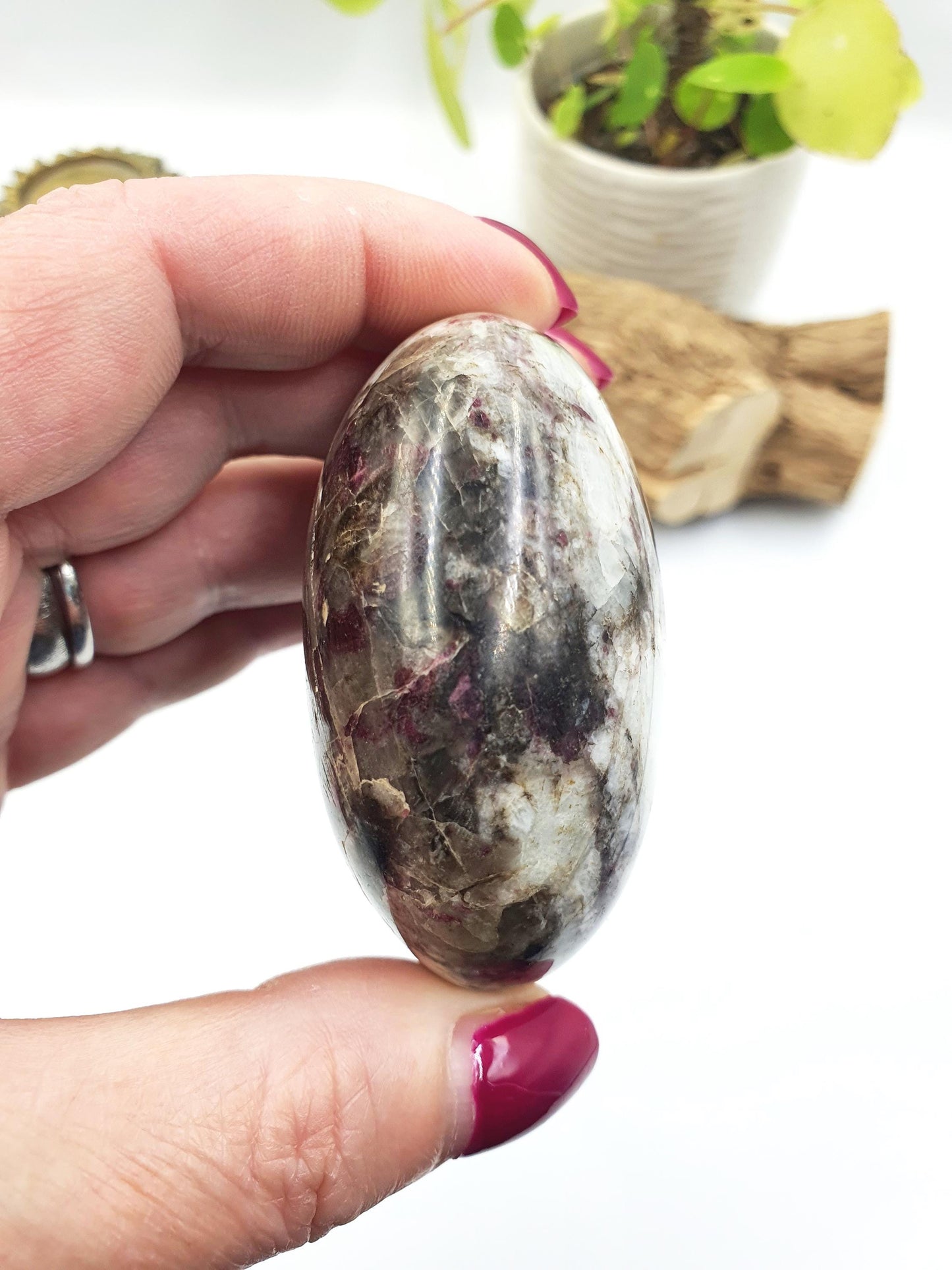 Large Plum Blossom Tourmaline Palm Stone (Rubellite) – Love, Compassion & Emotional Healing Crystal, 185g