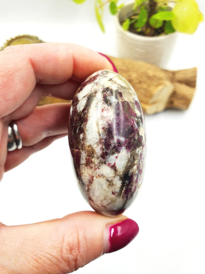 Large Plum Blossom Tourmaline Palm Stone (Rubellite) – Love, Compassion & Emotional Healing Crystal, 185g
