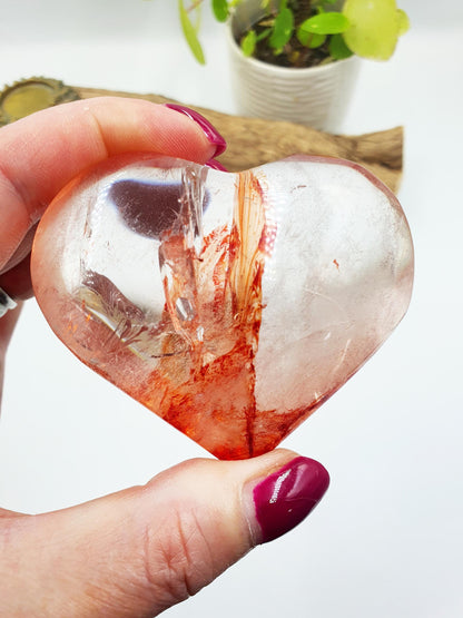 Large Madagascan Fire Quartz (Hematoid) Crystal Heart - Grounding, Vitality & Balance Healing Crystal Carving, 195g