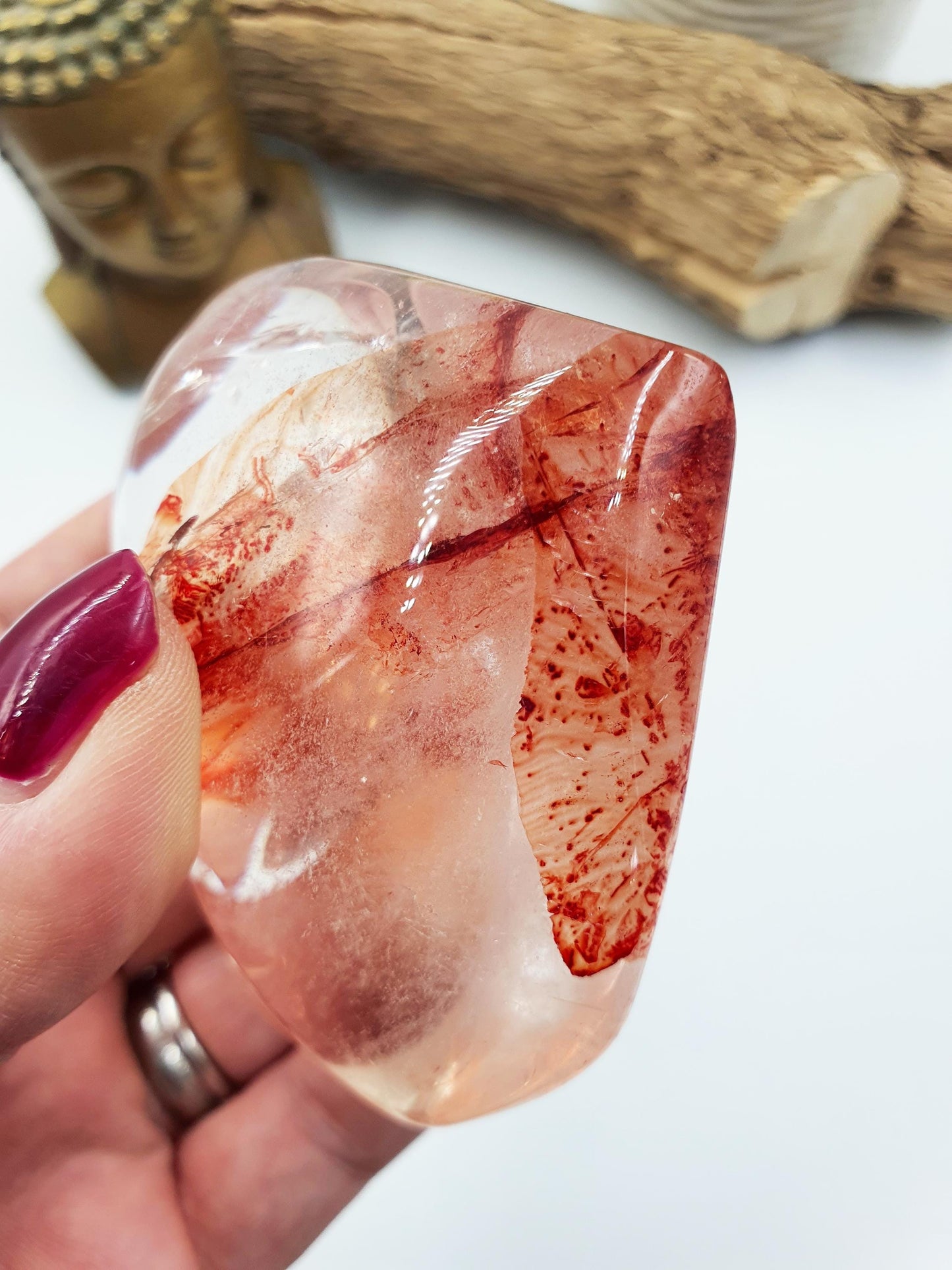 Large Madagascan Fire Quartz (Hematoid) Crystal Heart - Grounding, Vitality & Balance Healing Crystal Carving, 195g
