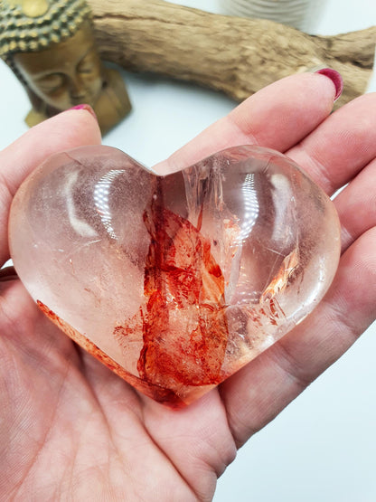 Large Madagascan Fire Quartz (Hematoid) Crystal Heart - Grounding, Vitality & Balance Healing Crystal Carving, 195g