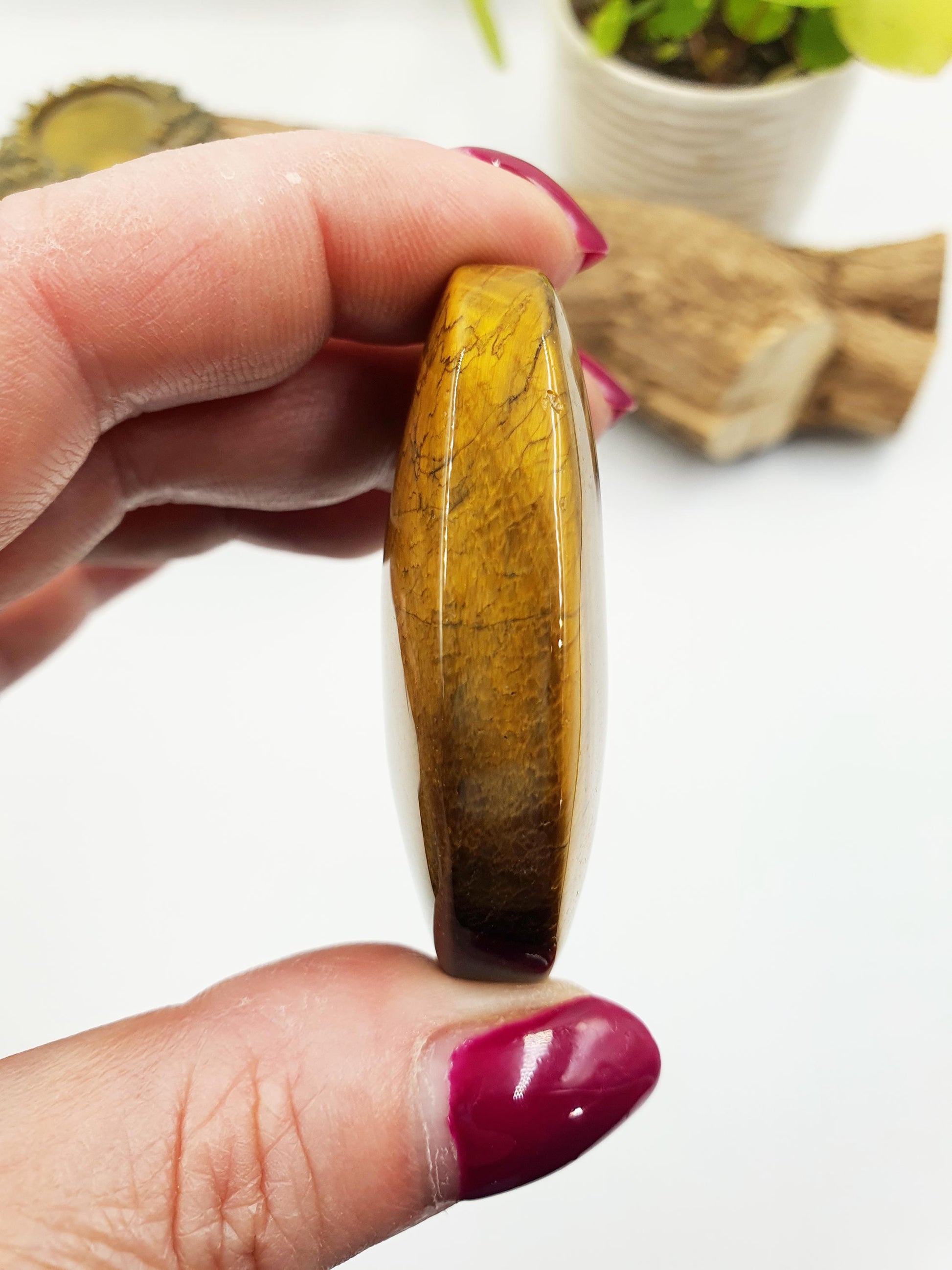 High Grade Yellow Tigers Eye Palm Stone - Protection & Courage Crystal - 50g