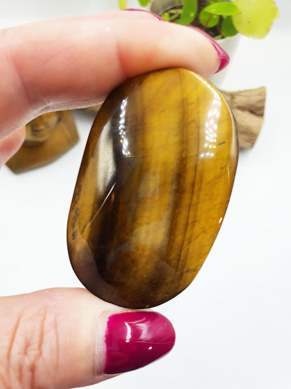 High Grade Yellow Tigers Eye Palm Stone - Protection & Courage Crystal - 50g