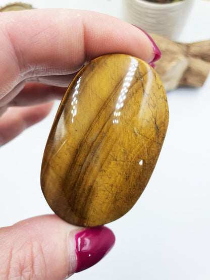 High Grade Yellow Tigers Eye Palm Stone - Protection & Courage Crystal - 50g