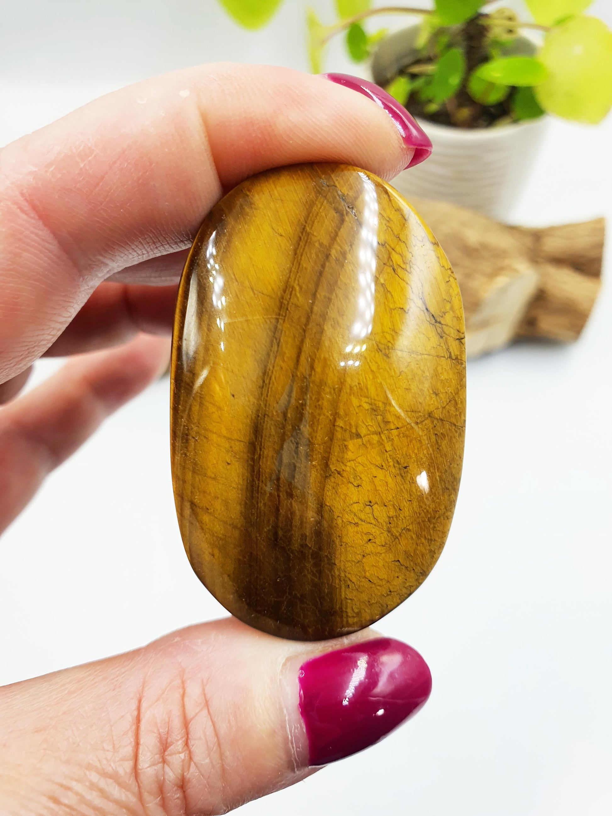 High Grade Yellow Tigers Eye Palm Stone - Protection & Courage Crystal - 50g