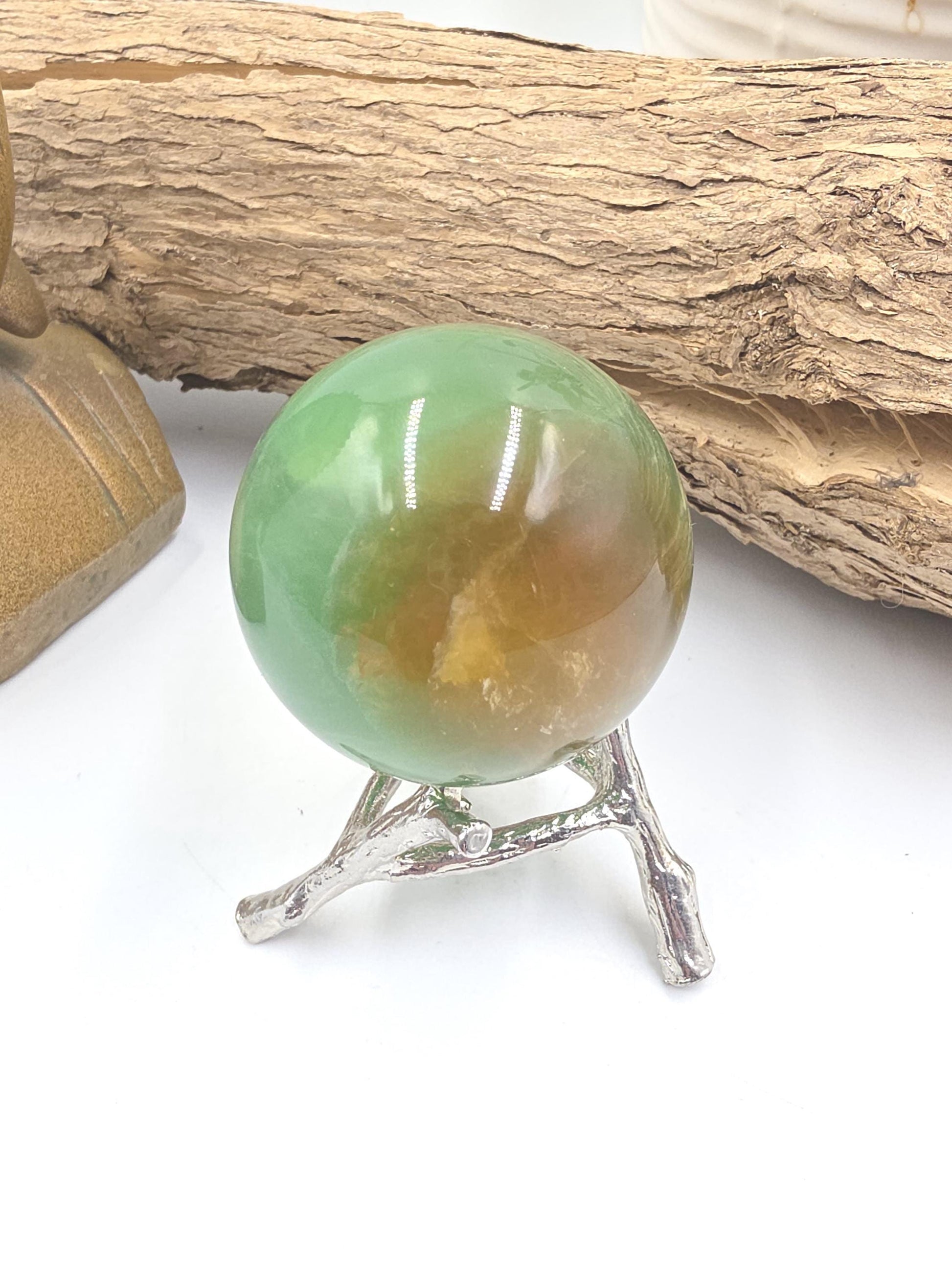 Green and Yellow Fluorite Sphere (Jackfruit Fluorite) – Clarity, Harmony & Positive Energy Crystal Ball, 47mm