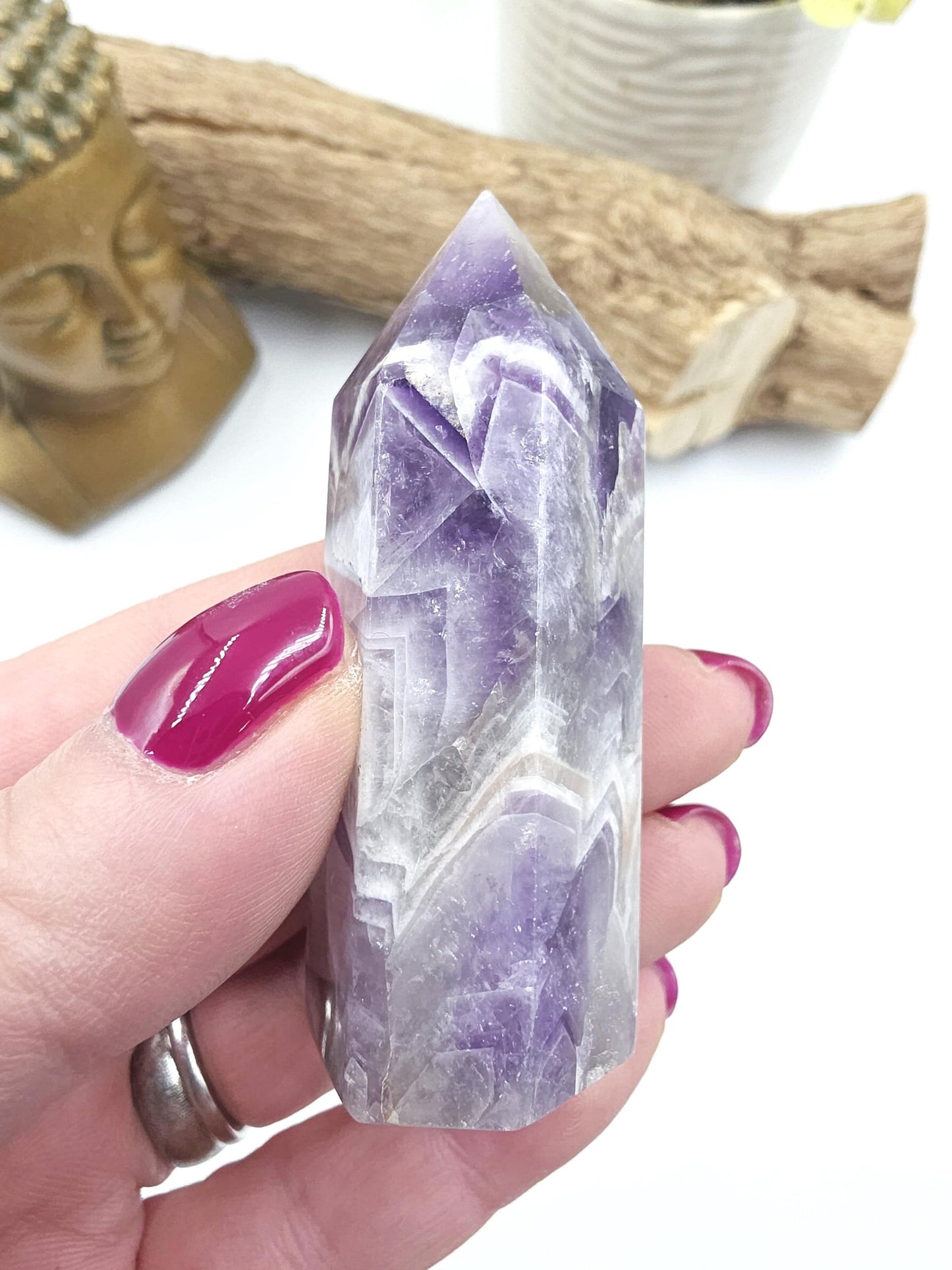 Dream Amethyst Crystal Point (Chevron Amethyst) – Intuition, Protection & Spiritual Clarity Healing Tower, 75g