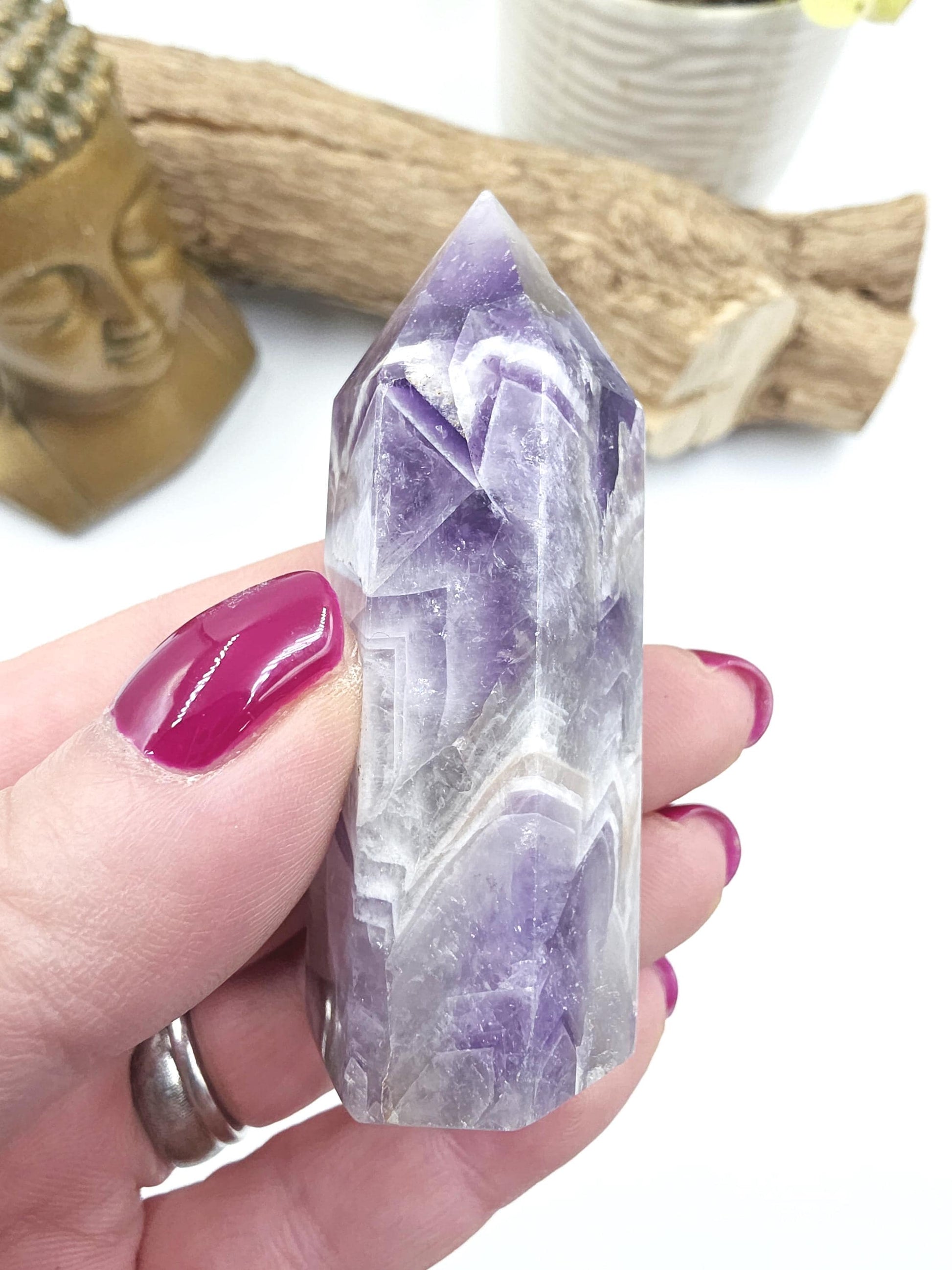 Dream Amethyst Crystal Point (Chevron Amethyst) – Intuition, Protection & Spiritual Clarity Healing Tower, 75g