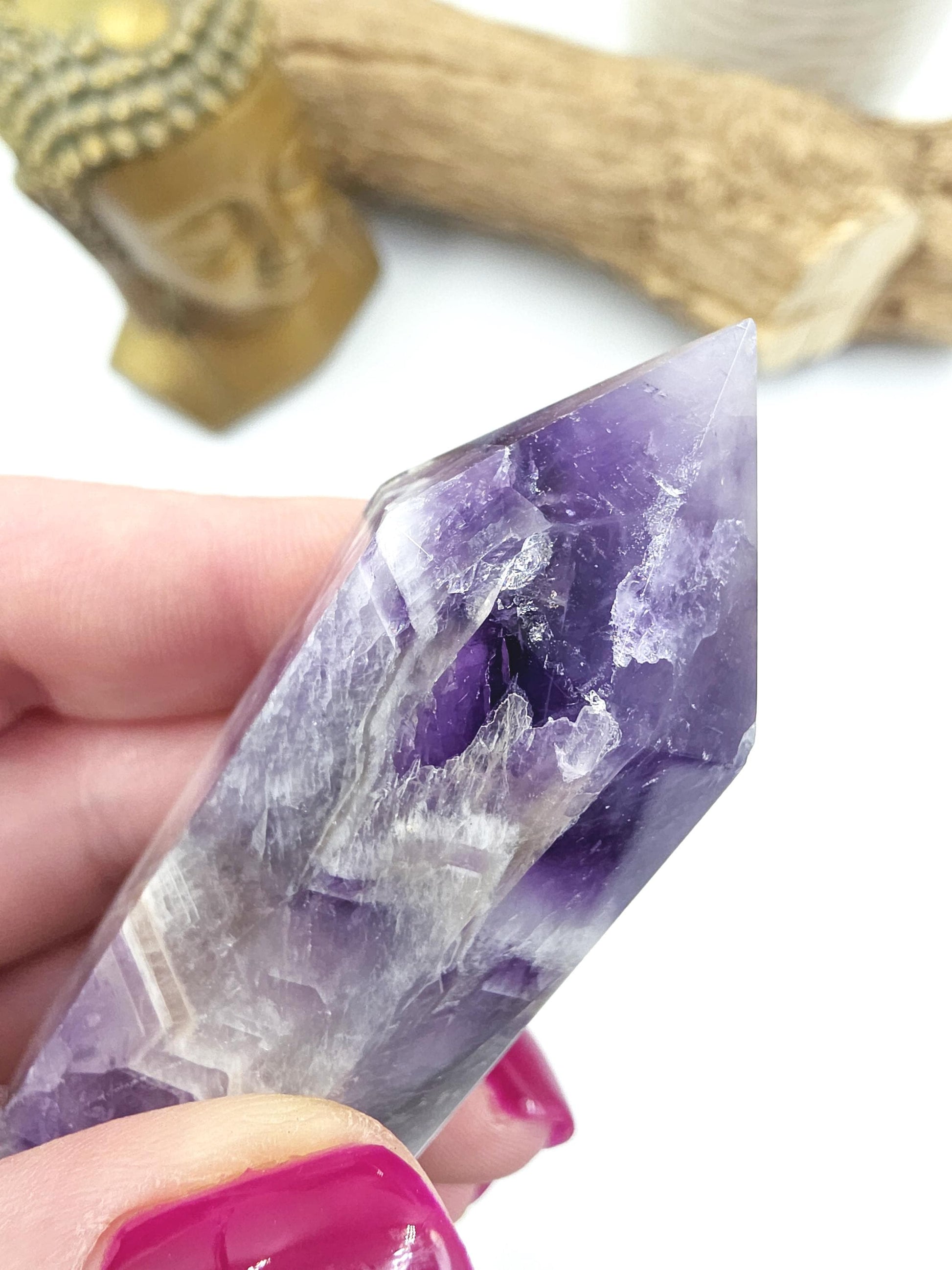 Dream Amethyst Crystal Point (Chevron Amethyst) – Intuition, Protection & Spiritual Clarity Healing Tower, 75g