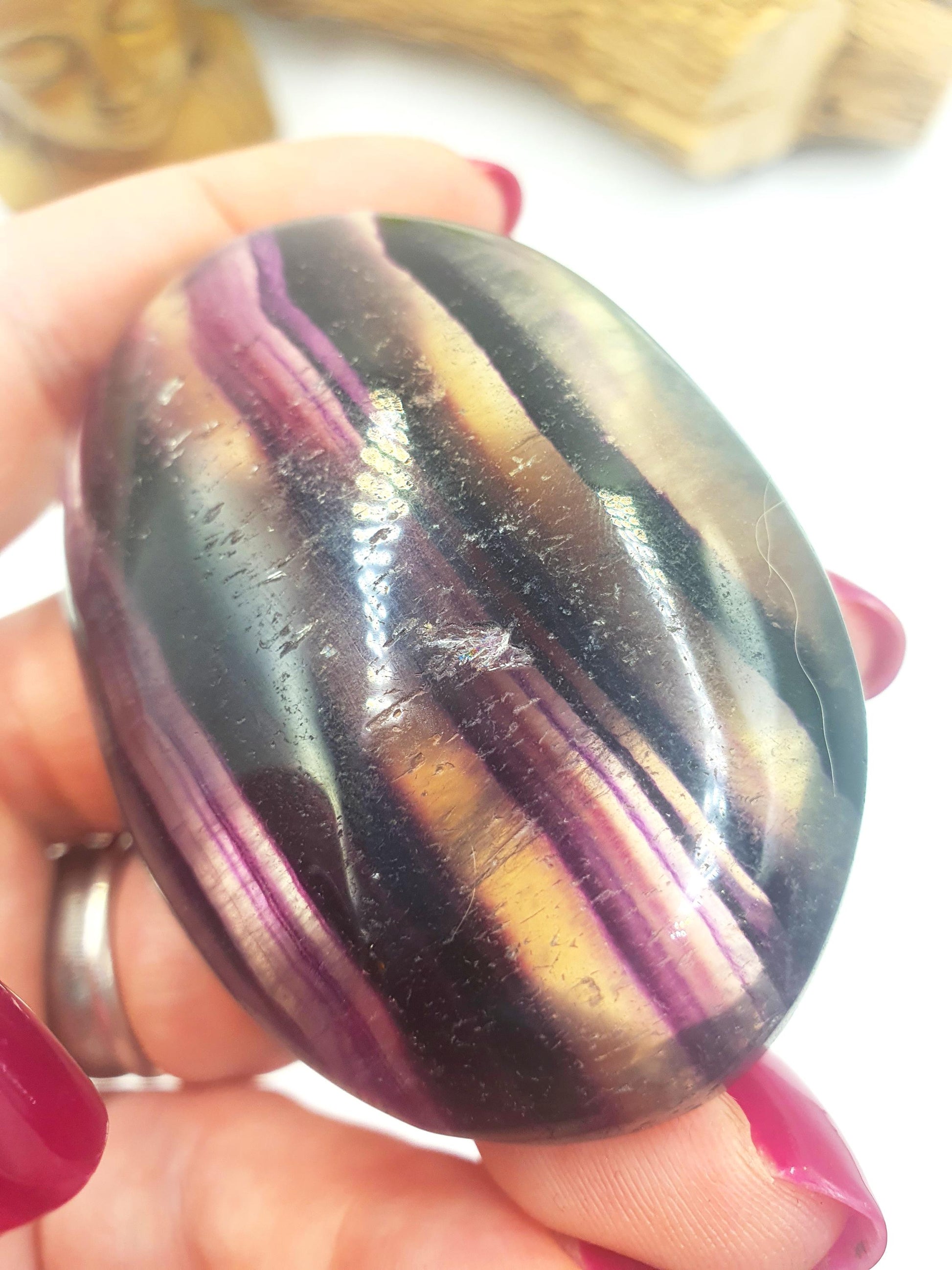 Large High Grade Rainbow Fluorite Palm Stone - Focus and Clarity Healing Crystal - 130g