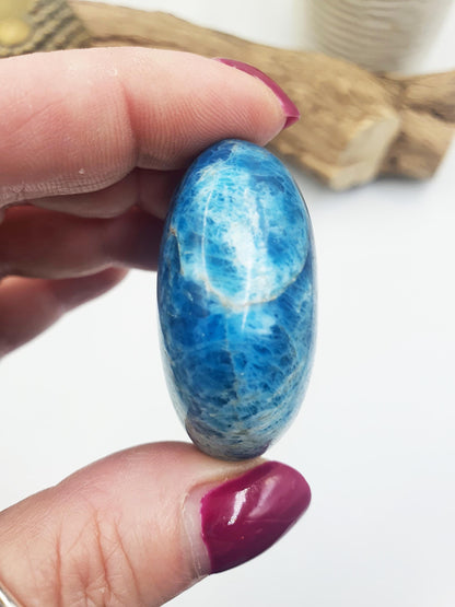 Blue Apatite Palm Stone - Motivation & Focus Healing Crystal - 65g