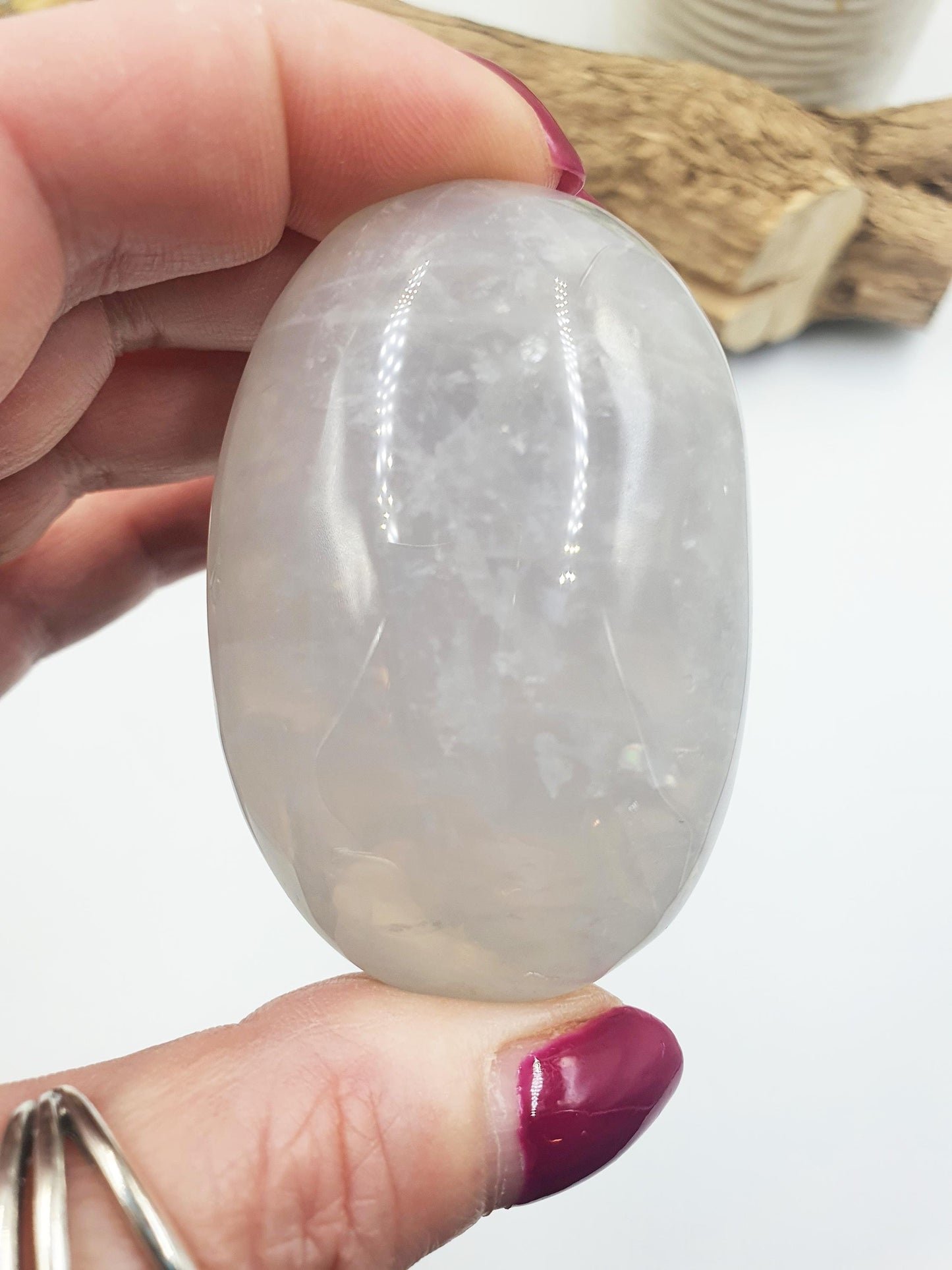 Large Flashy Blue Rose Quartz Palm Stone – Love, Peace & Emotional Healing Crystal, 190g