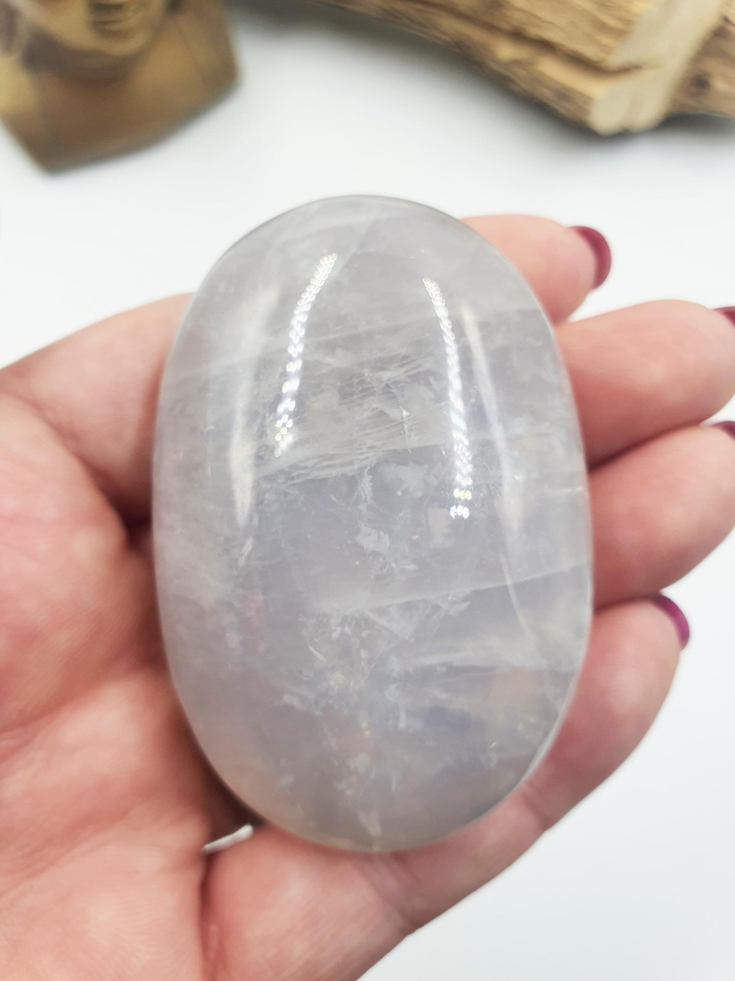 Large Flashy Blue Rose Quartz Palm Stone – Love, Peace & Emotional Healing Crystal, 190g