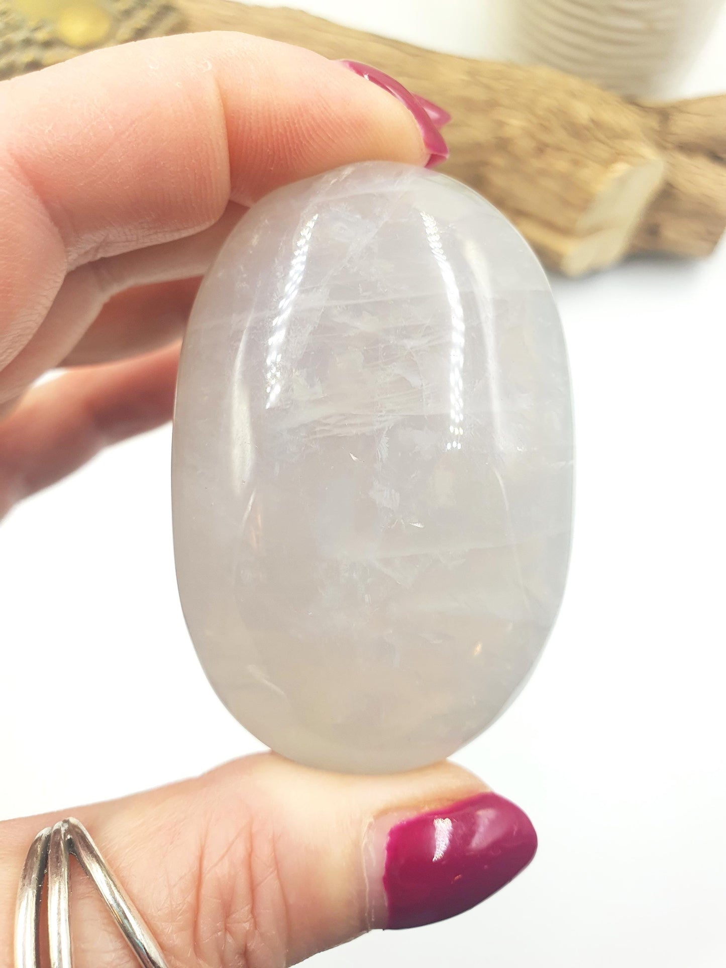Large Flashy Blue Rose Quartz Palm Stone – Love, Peace & Emotional Healing Crystal, 190g