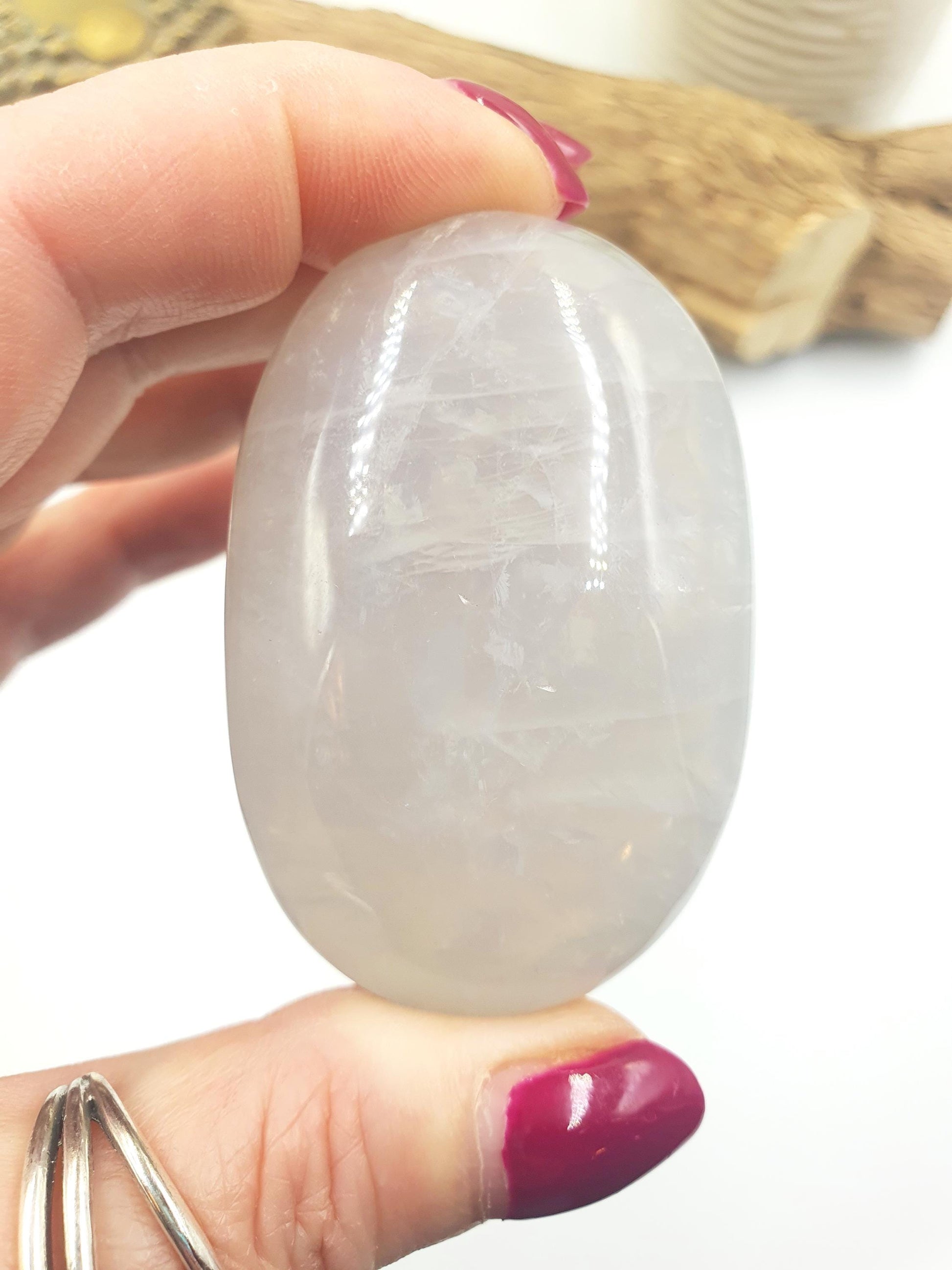 Large Flashy Blue Rose Quartz Palm Stone – Love, Peace & Emotional Healing Crystal, 190g