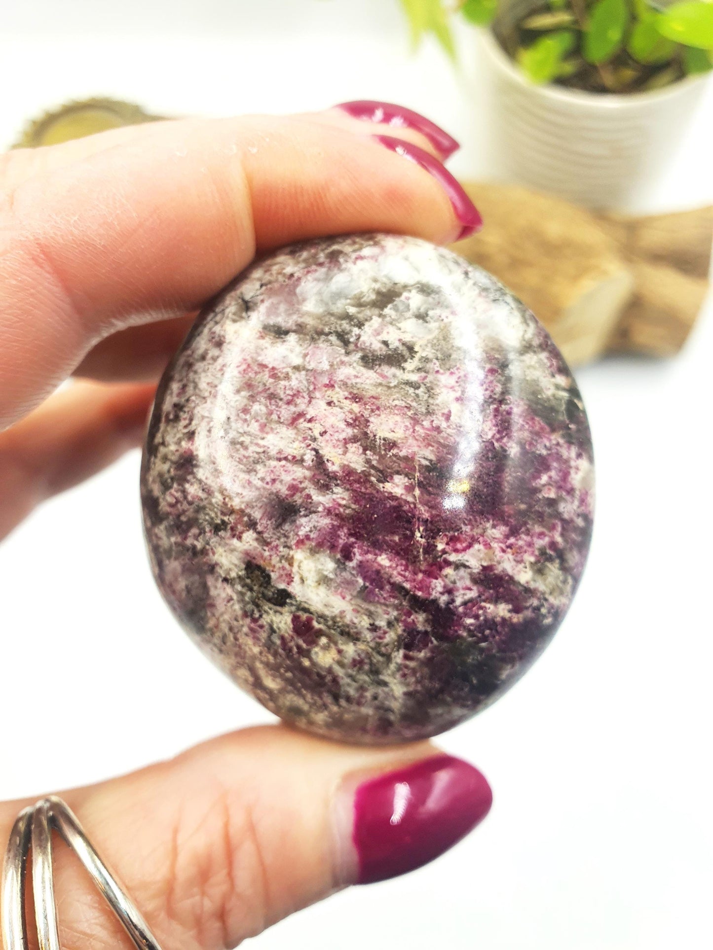 Plum Blossom Tourmaline Palm Stone (Rubellite) – Love, Compassion & Emotional Healing Crystal, 85g