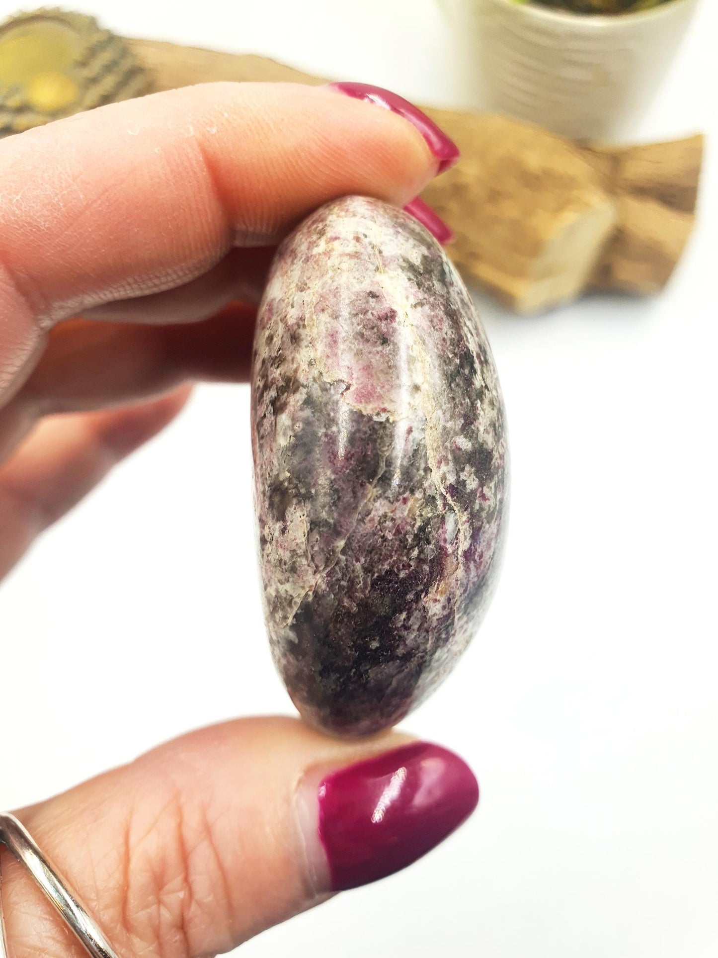 Plum Blossom Tourmaline Palm Stone (Rubellite) – Love, Compassion & Emotional Healing Crystal, 85g